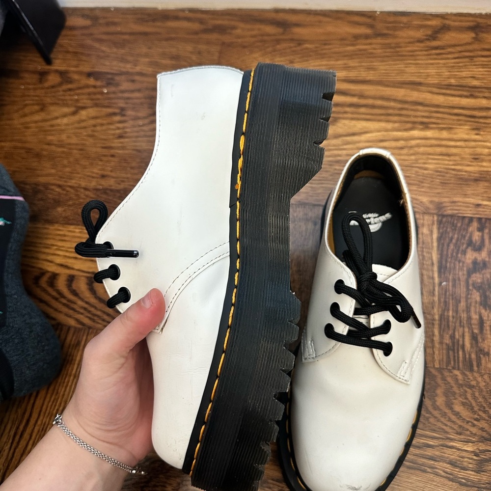 Doc Marten 1461 Quad White Smooth Leather Platform Shoes White Size 7 docs - Picture 7 of 12